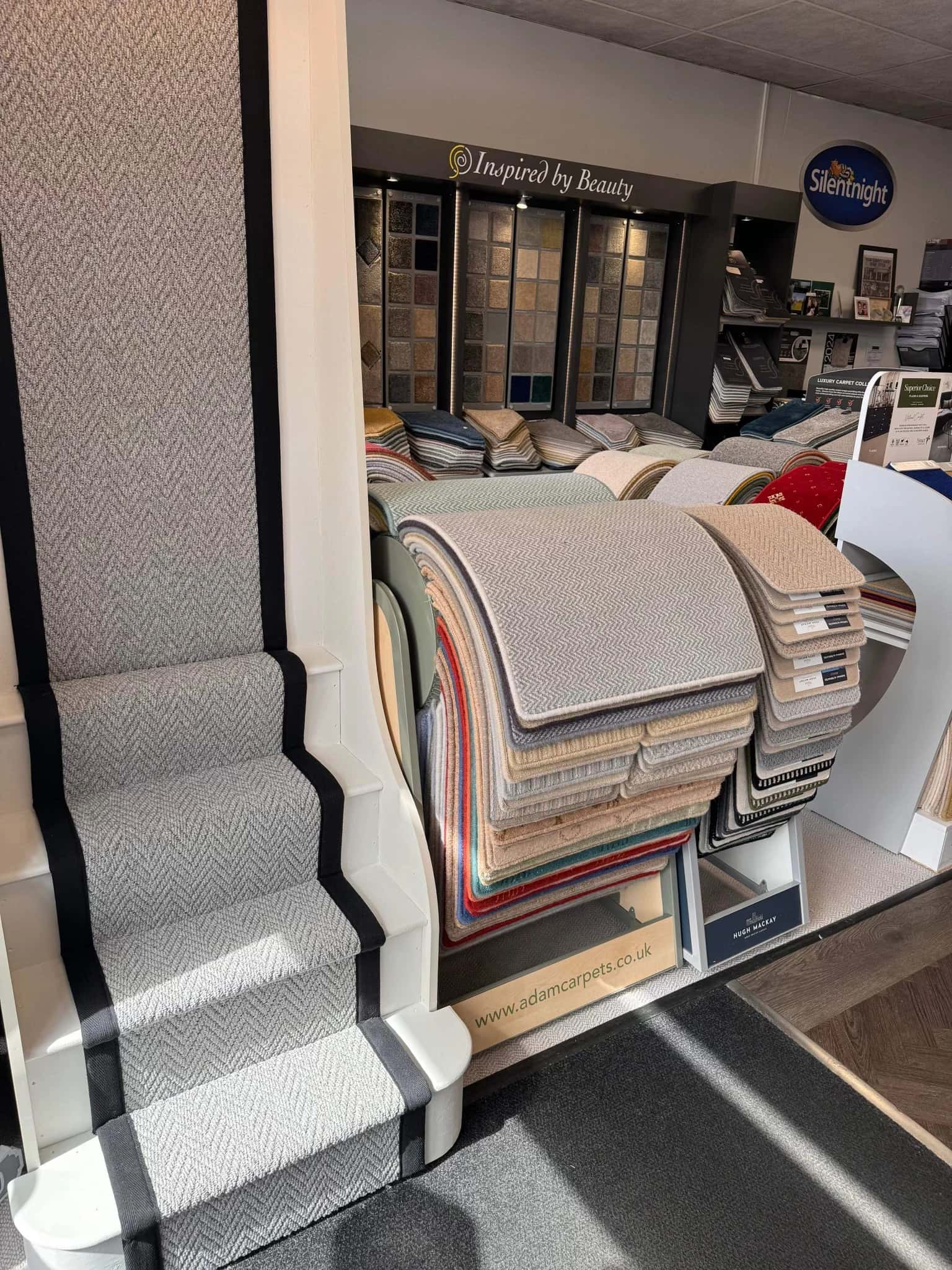 A bound runner and stacked roll ends in the showroom